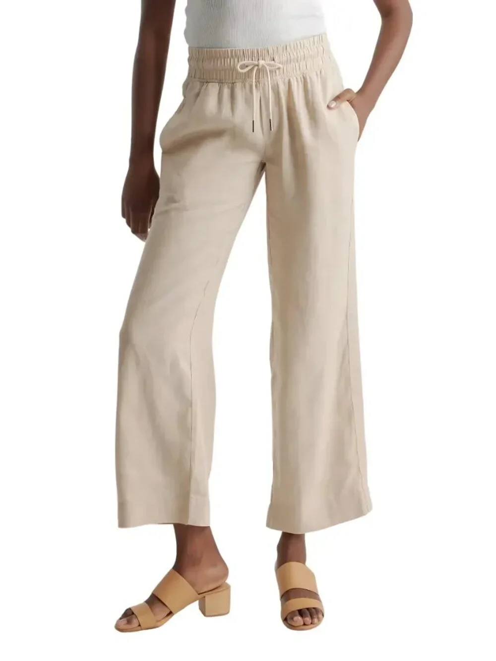 QUINCE M Flax 100% European Linen Wide Leg Pants Drawstring Pockets